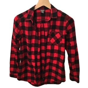 EDDIE BAUER Flannel Button Down Shirt Buffalo Plaid Long Sleeve Black and Red